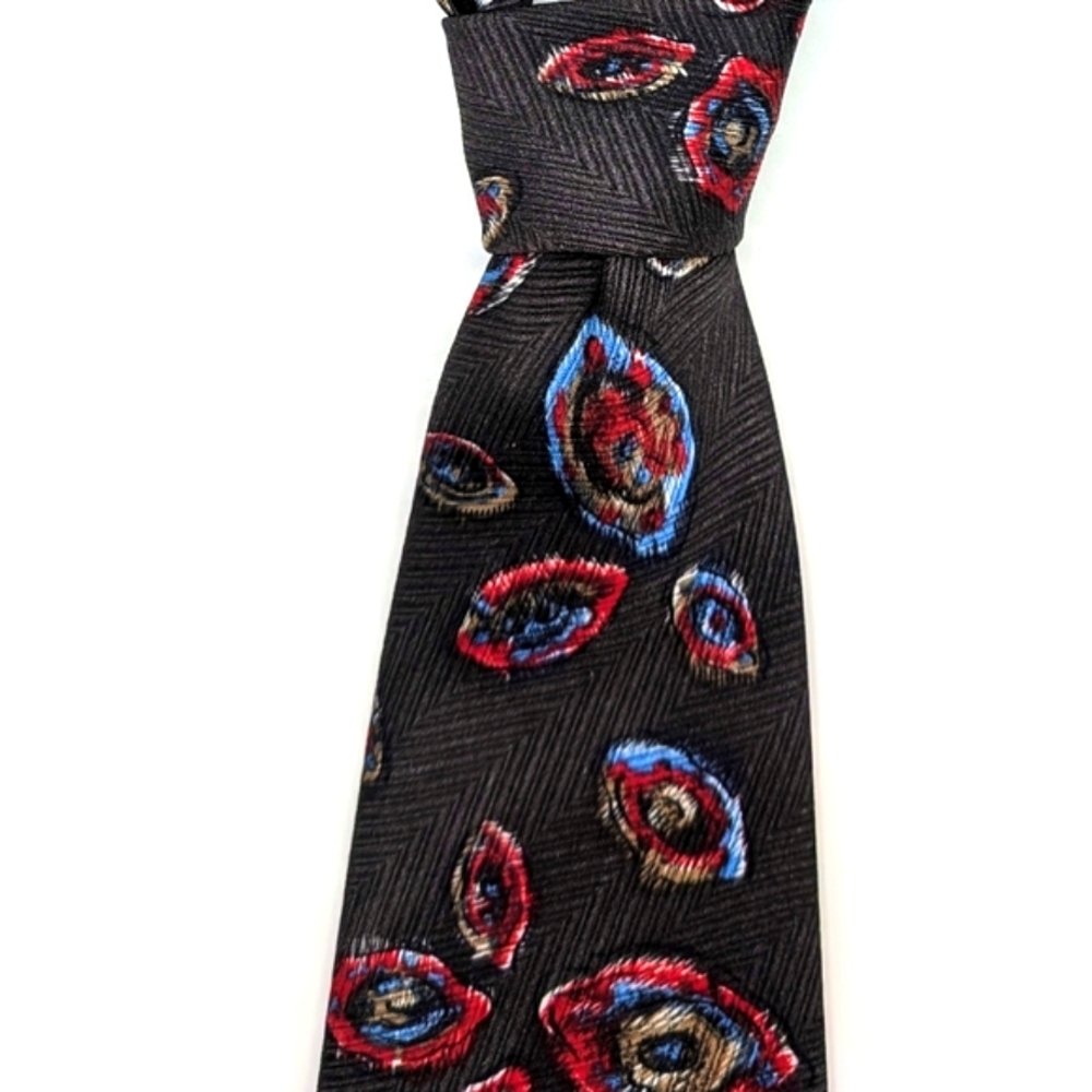 Wembley Elegant Men's Black Tie with Red and  Blue Abstract Pattern